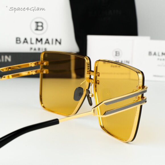 Balmain Men Sunglasses GENDARME BPS-109A-66 Gold Black Amber Square BRAND NEW - Picture 5 of 13
